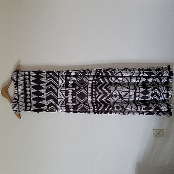 Chico's Brown White Tribal Print Sleeveless Maxi Dress Size 4/Small - Picture 2 of 7